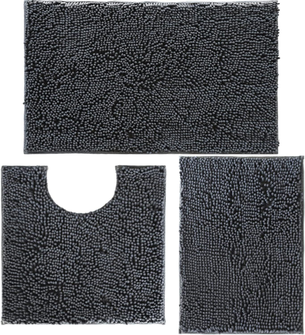 Bathroom Rugs Thick Chenille Bath Mat Set 3 Piece, Non-Slip Bath Rugs, Absorbent