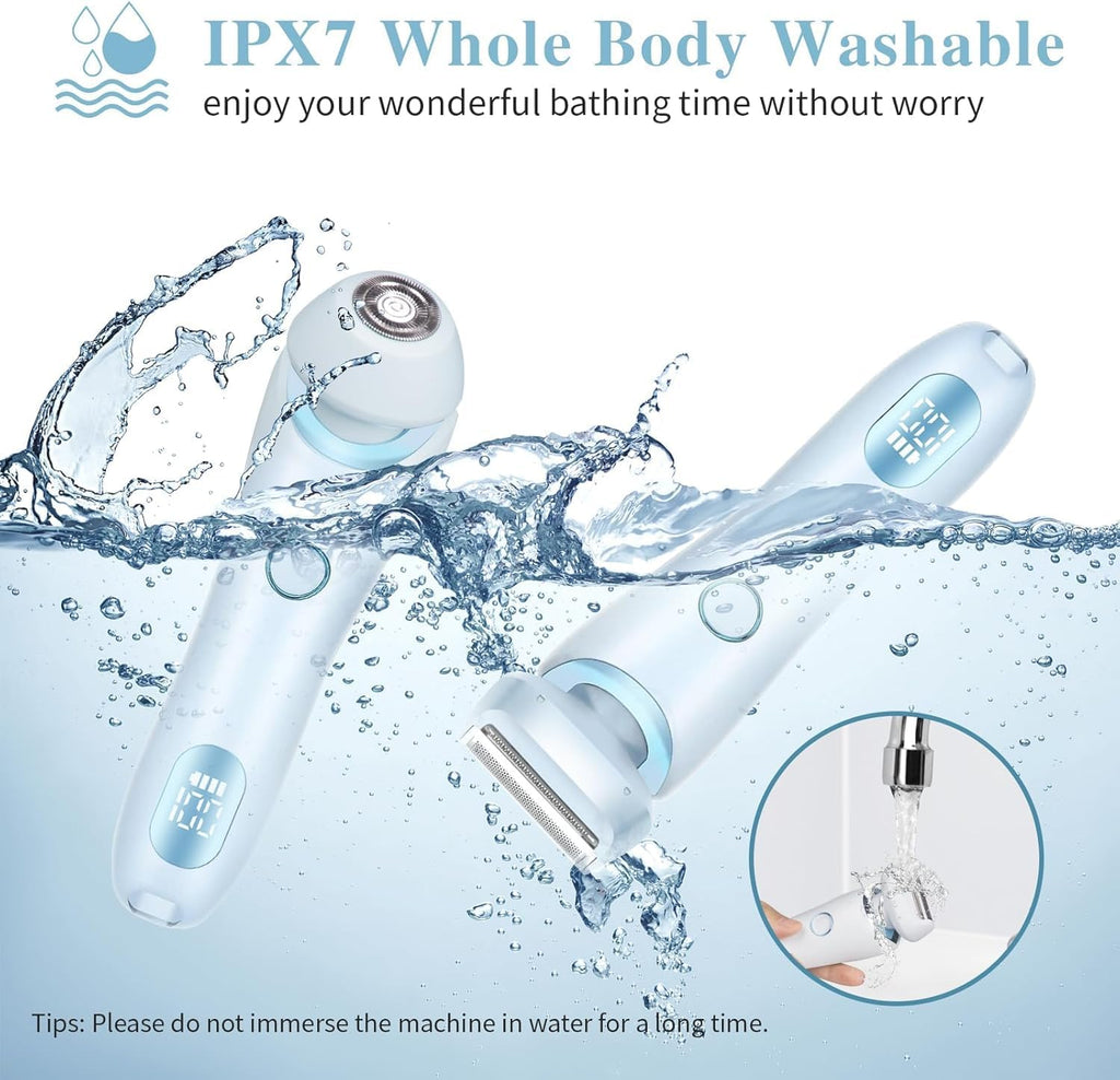 Electric Razors Shaver for Women, 2-In-1 Womens Electric Razor for Leg Arm Face, Cordless Bikini Trimmer for Women with Detachable Head, Painless,Wet & Dry,Ocean Blue