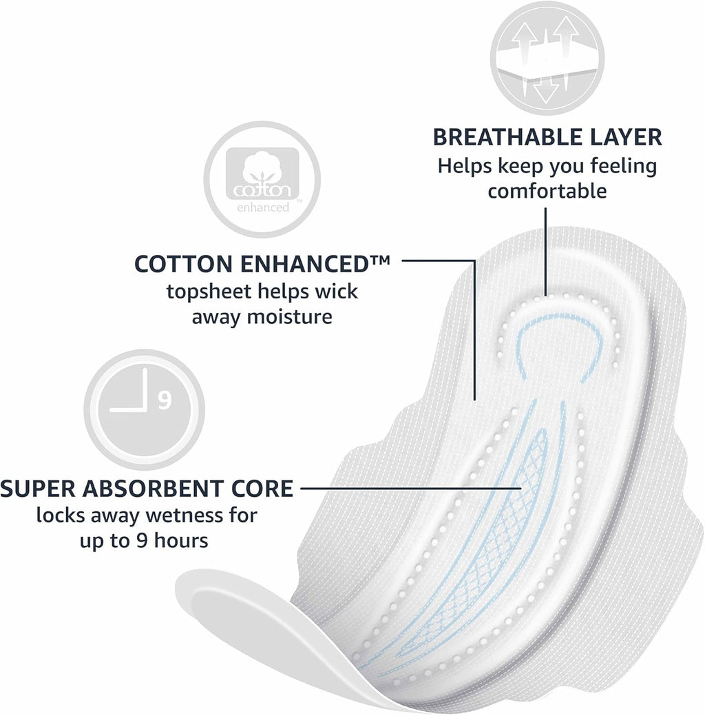 Thick Maxi Pads with Wings for Periods - Overnight Absorbency, Unscented, Size 4