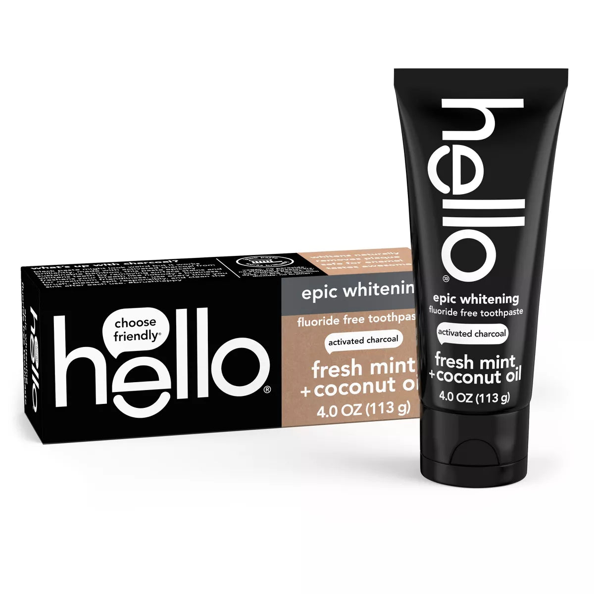 Hello Charcoal Fluoride-Free Whitening Toothpaste - Fresh Mint - 4Oz