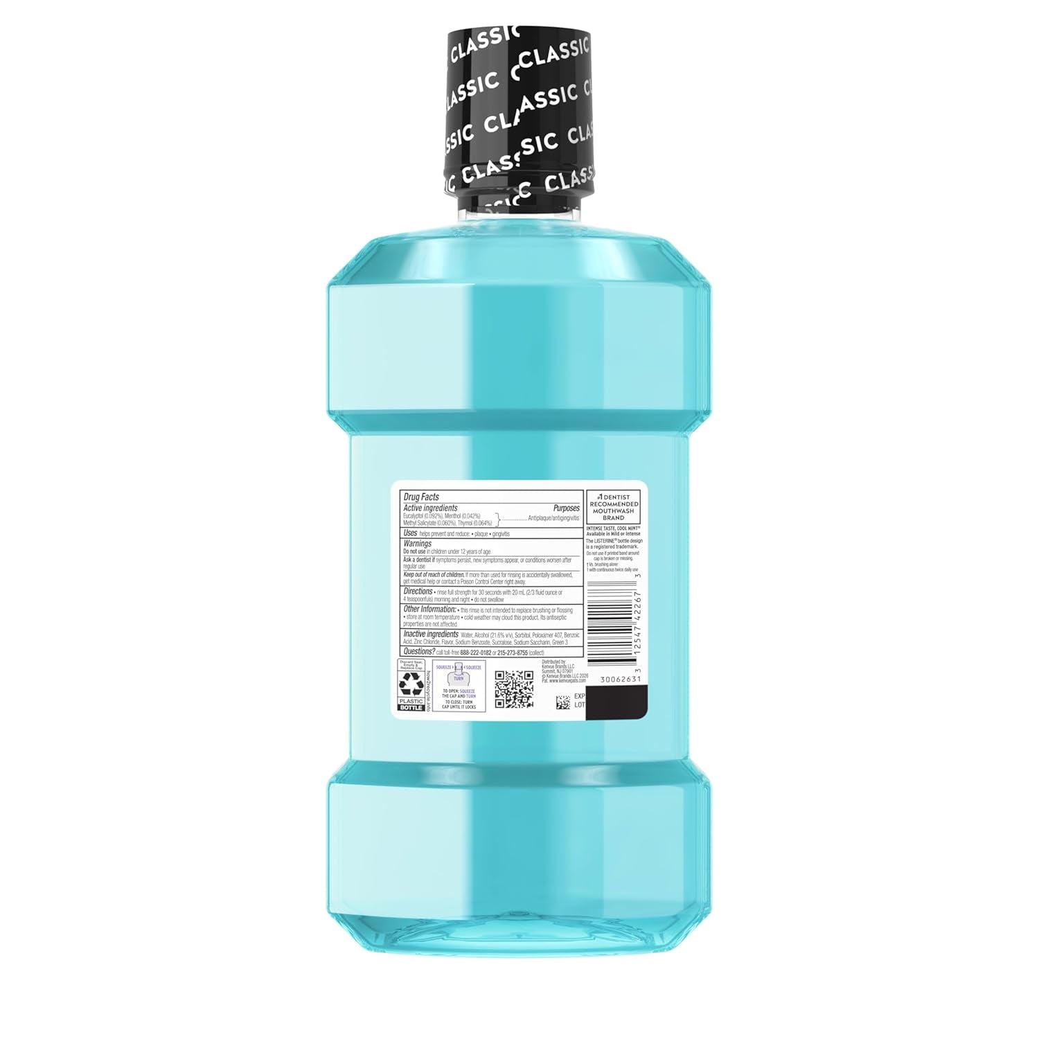 Ultraclean Intense Antiseptic Mouthwash + Whitening Protection*, Everfresh Technology to Help Fight Bad Breath, Gingivitis, & Plaque, Tartar Control Oral Rinse, Intense Mint, 1L