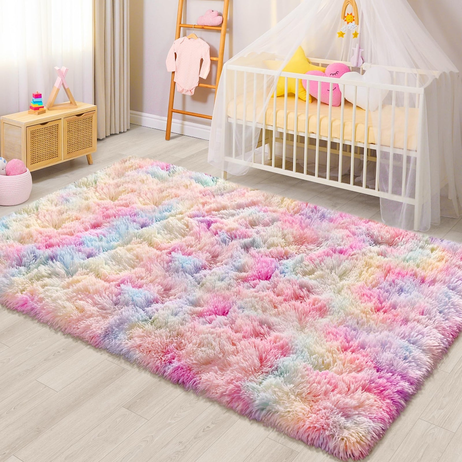 Rainbow Rugs 5X8 Ft Fluffy Plush Area Rugs for Girls Bedroom, Shaggy Rugs For...