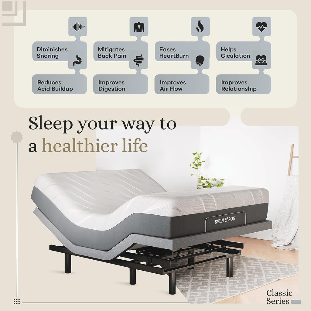 Classic Adjustable Bed Base, Head and Foot Lift, Massage, Under-Bed Lights, USB, Gel Memory, Zero Gravity Smart Frame - Queen + 14 Inch Hybrid Spring Matt (Medium Soft)